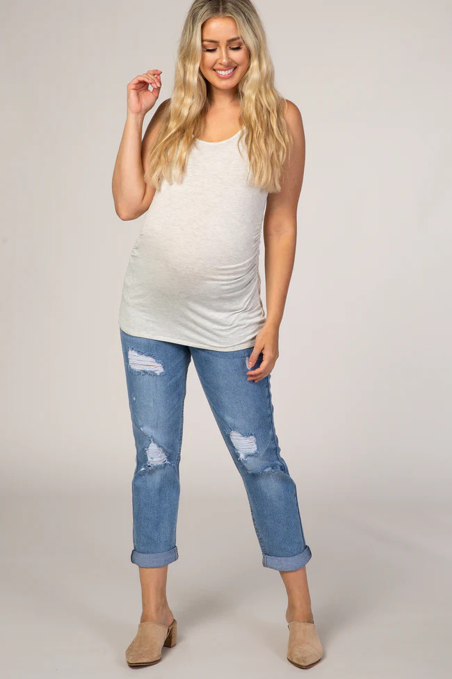 PinkBlush Light Wash Distressed Maternity Boyfriend Jeans | PinkBlush Maternity