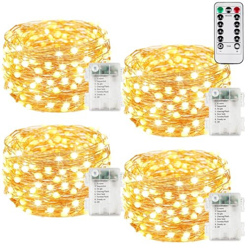 4Pack 240LED Christmas Fairy Lights Battery Operated with Remote, Waterproof String Lights with Timer for Indoor & Outdoor, Twinkle Lights Battery Power for Bedroom Christmas Decorations(Warm White) | Amazon (US)