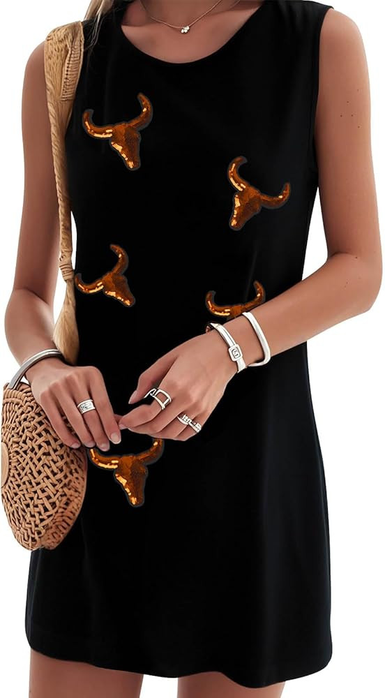 UNIQUEONE Western Dress for Women Sequin: Country Concert Outfits Boho Cow Skull Cowgirl Sleevele... | Amazon (US)