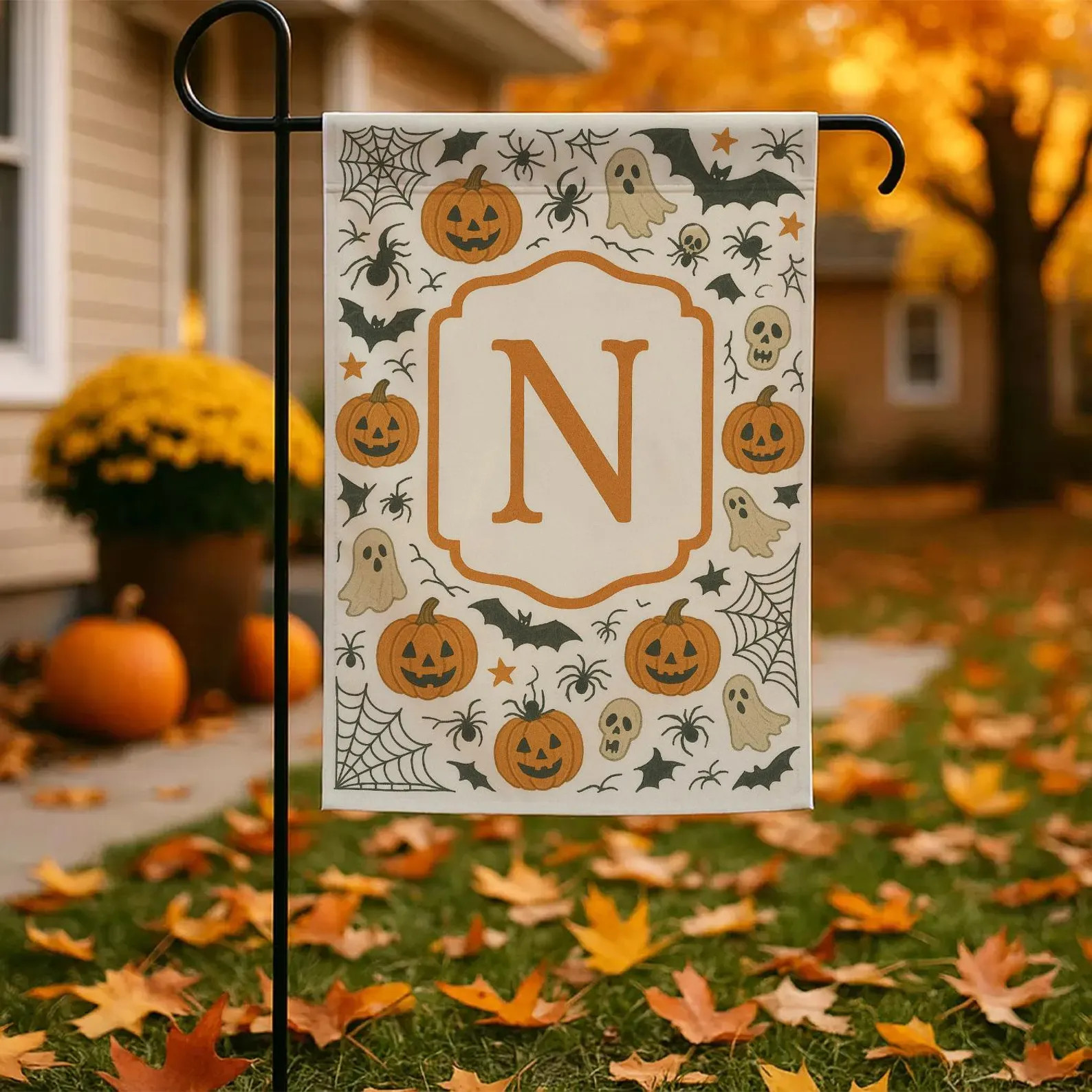Custom Family Name Garden Flag, Vintage Pumpkin Haloween Monogram Yard Sign, Fall Outdoor Porch D... | Etsy (US)