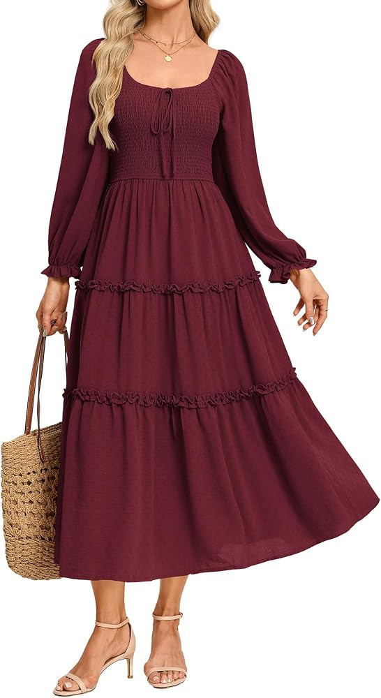 GRACE KARIN Womens Boho Fall Long Sleeve Floral Maxi Dress | Amazon (US)