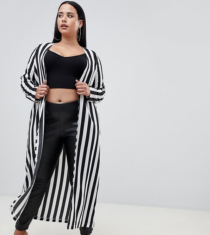 PrettyLittleThing Plus bold stripe longline kimono in mono stripe - Multi | ASOS US