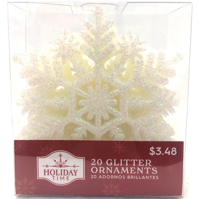 Holiday Time White Glitter Snowflake Christmas Ornaments, 20 Count - Walmart.com | Walmart (US)