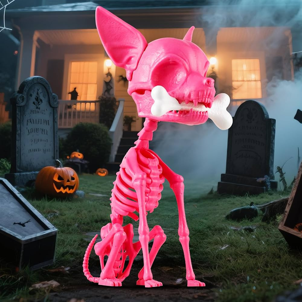 Quntis Halloween Skeleton Dog Decor - 15inch Pink Cute Puppy Bones - Realistic ABS Animal Skeleto... | Amazon (US)