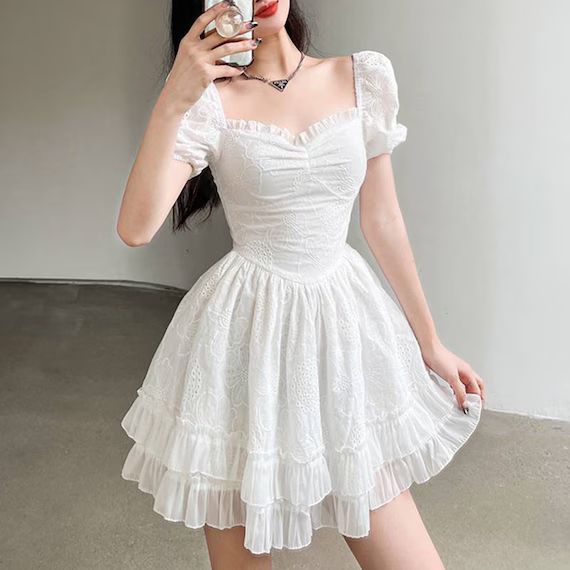 White Fairy French Dress Jacquard Prom Dress Corset Dress | Etsy | Etsy (US)