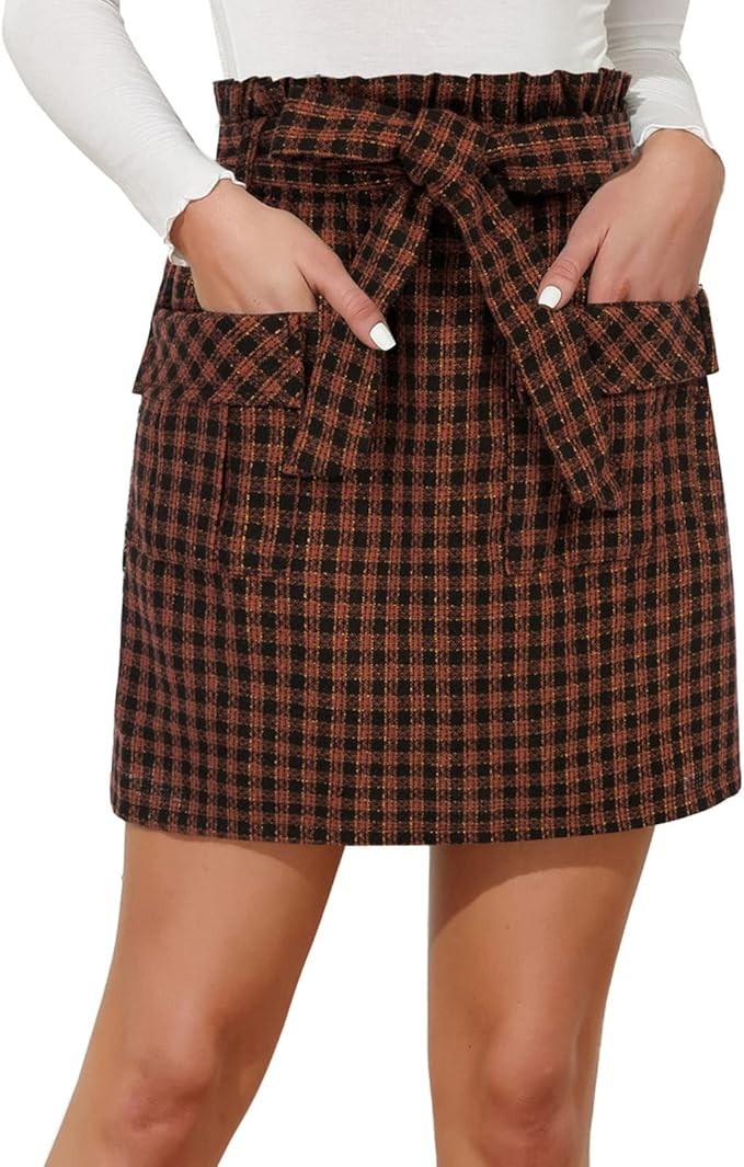 Amazon.com: Womens High Waisted Sexy Plaid Skirts A Line Tweed Mini Cute Skirt Formal Casual Tren... | Amazon (US)