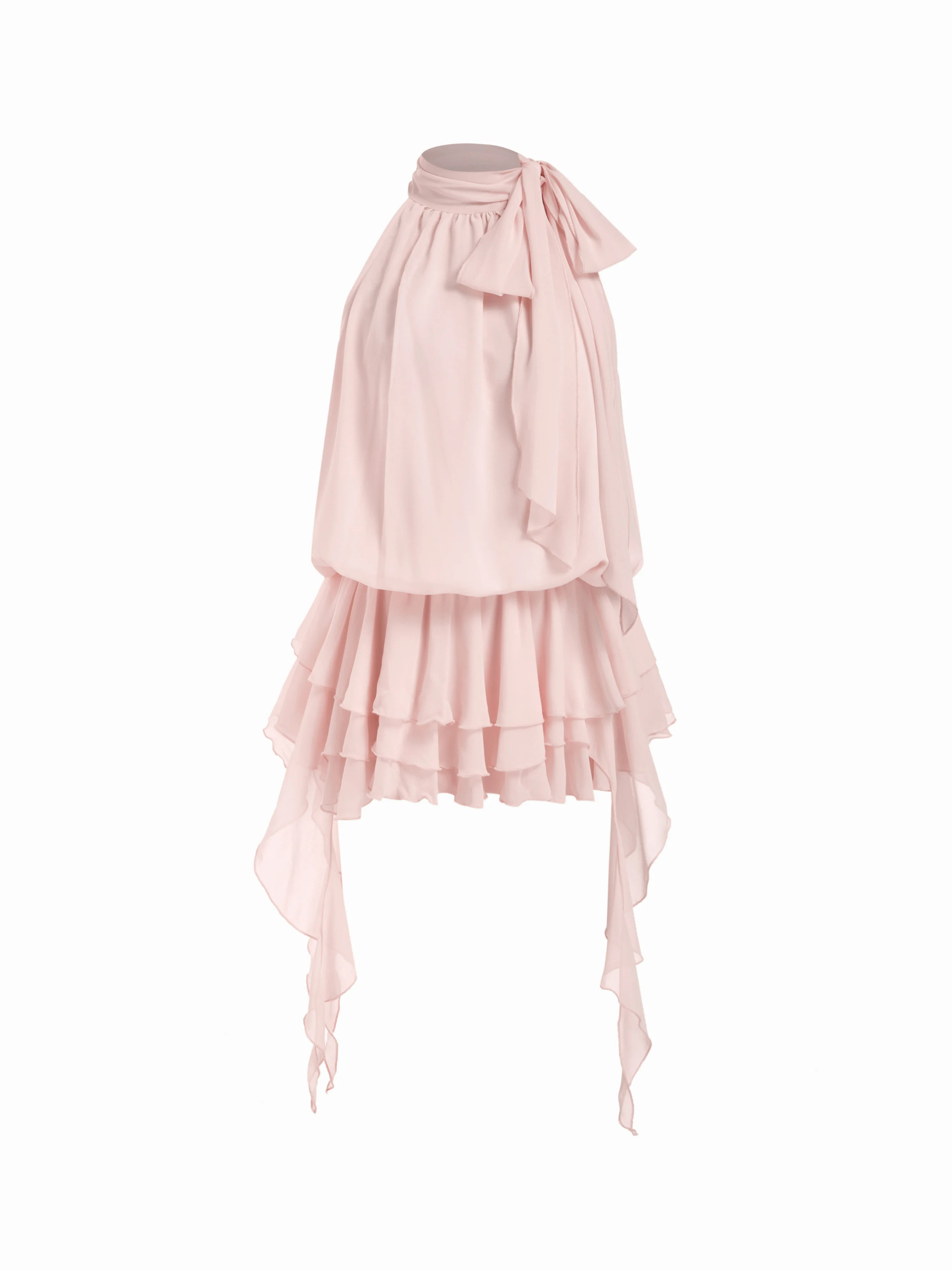 Chiffon Halter Neck Ruffled Ruched Mini Dress | Cider