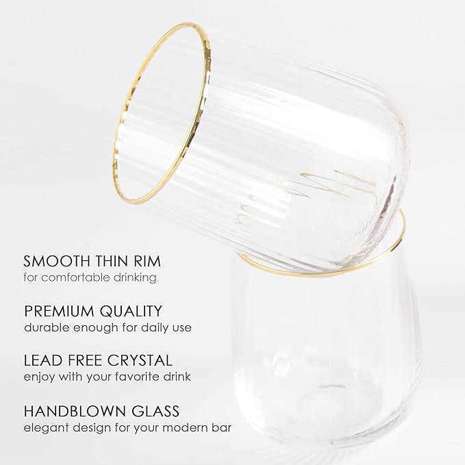 Lysenn Stemless Wine Glasses Set of 4 - Premium Hand Blown Drinking Glasses for White and Red Win... | Amazon (US)