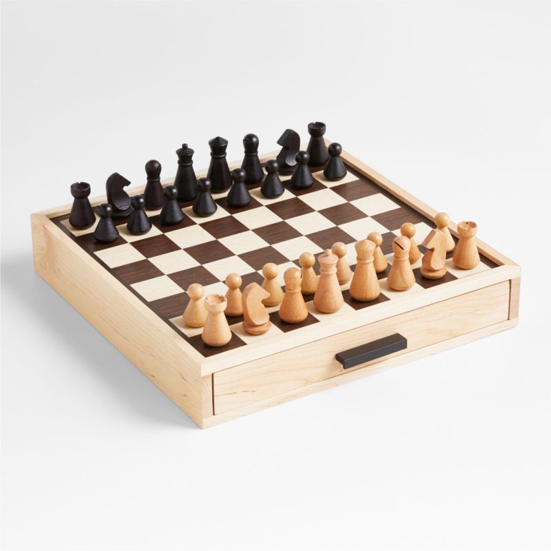 Maple Wood Chess Board and Checkers Set | Crate & Barrel | Crate & Barrel