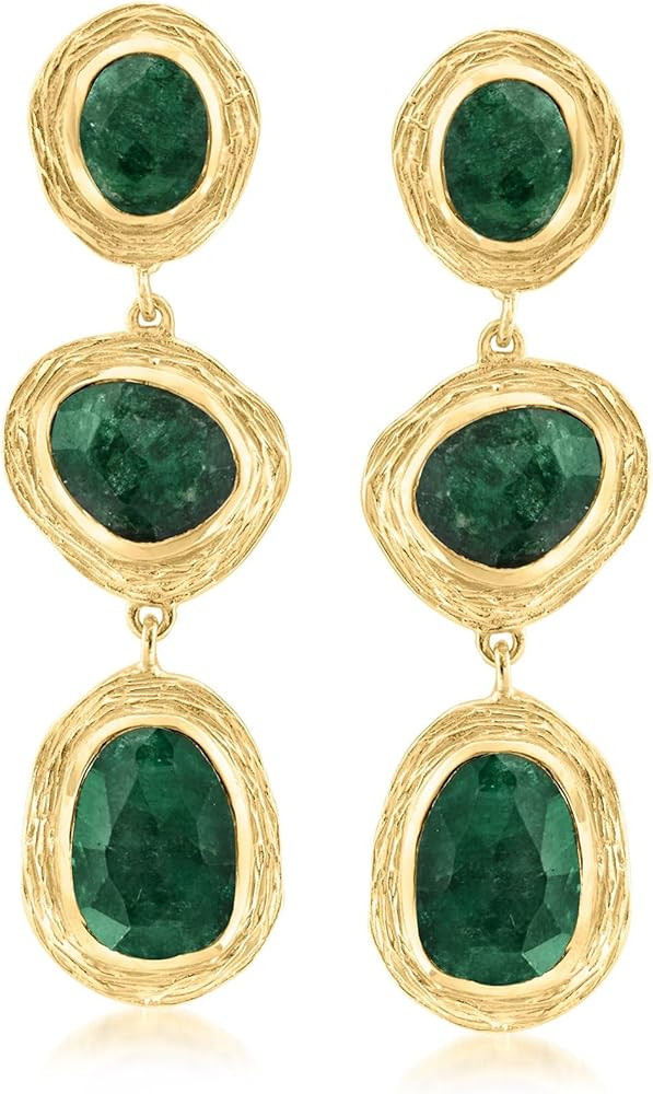Ross-Simons 17.90 ct. t.w. Emerald Station Drop Earrings in 18kt Gold Over Sterling | Amazon (US)