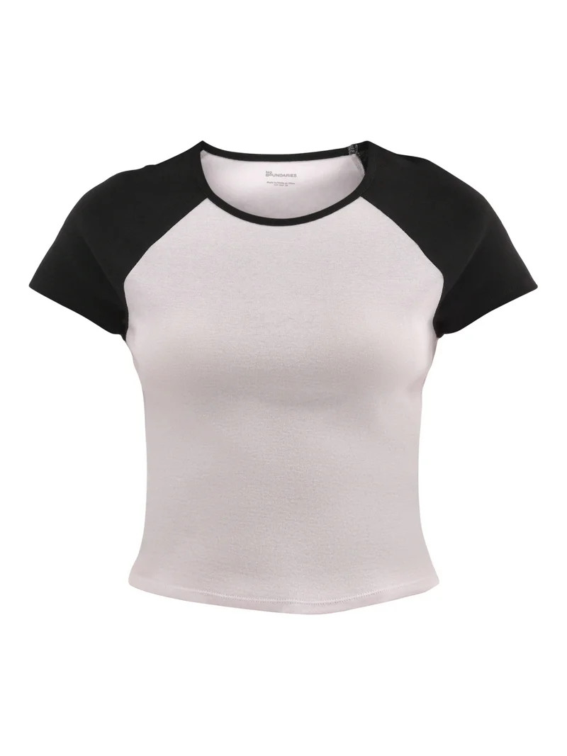 No Boundaries Raglan Cotton Baby Tee with Short Sleeves, Women's | Walmart (US)