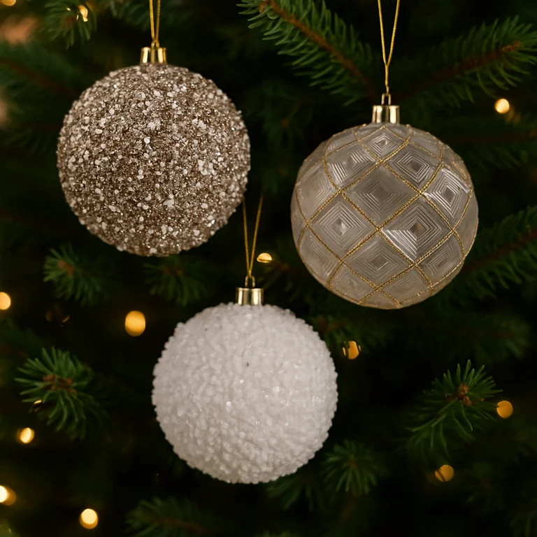 62 Count White and Gold Shatterproof Christmas Ornaments, by My Texas House | Walmart (US)