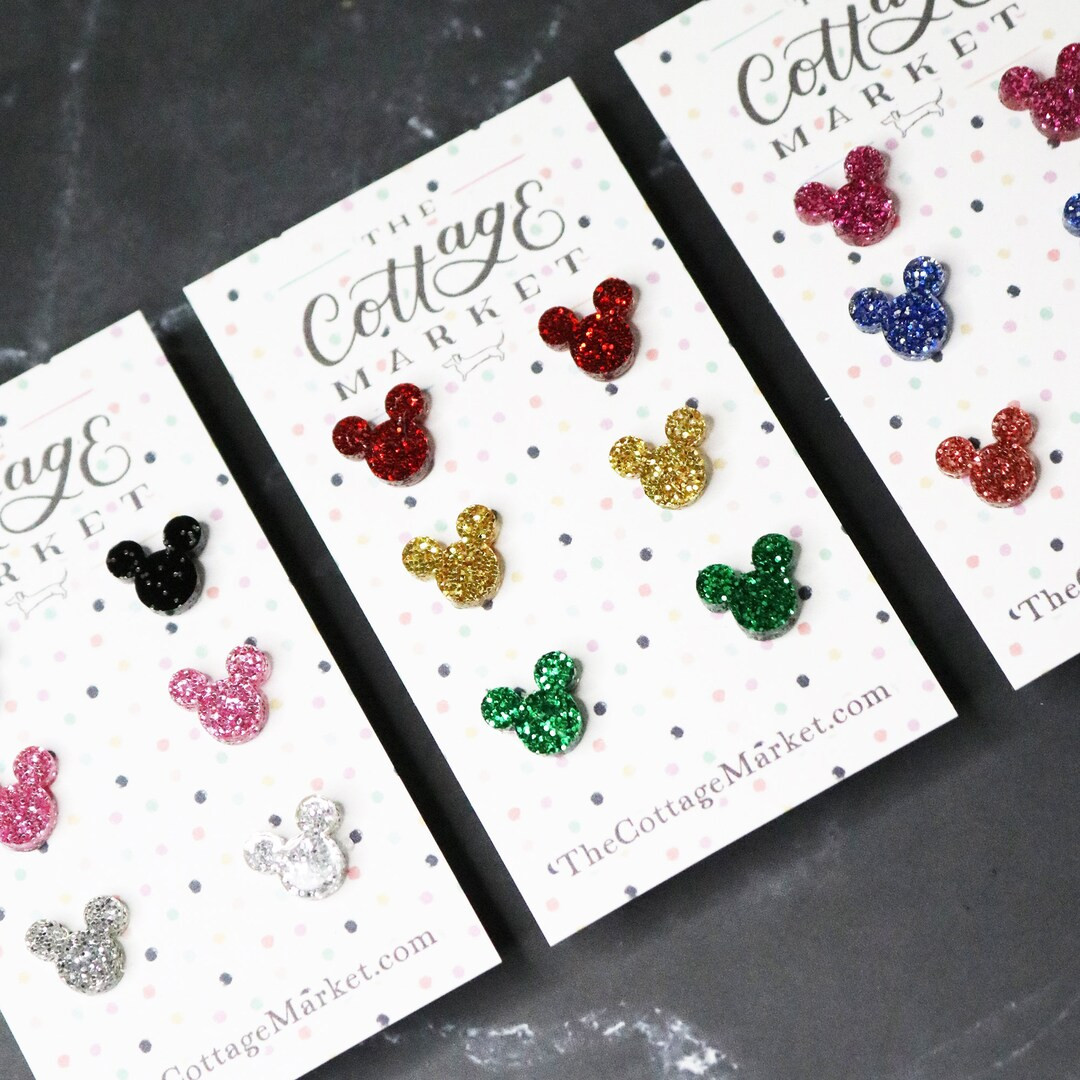 Set of 3 Mickey Mouse Glitter Stud Earrings Your Choice of 9 Glitter Colors/ Stud Earrings/ Micke... | Etsy (US)