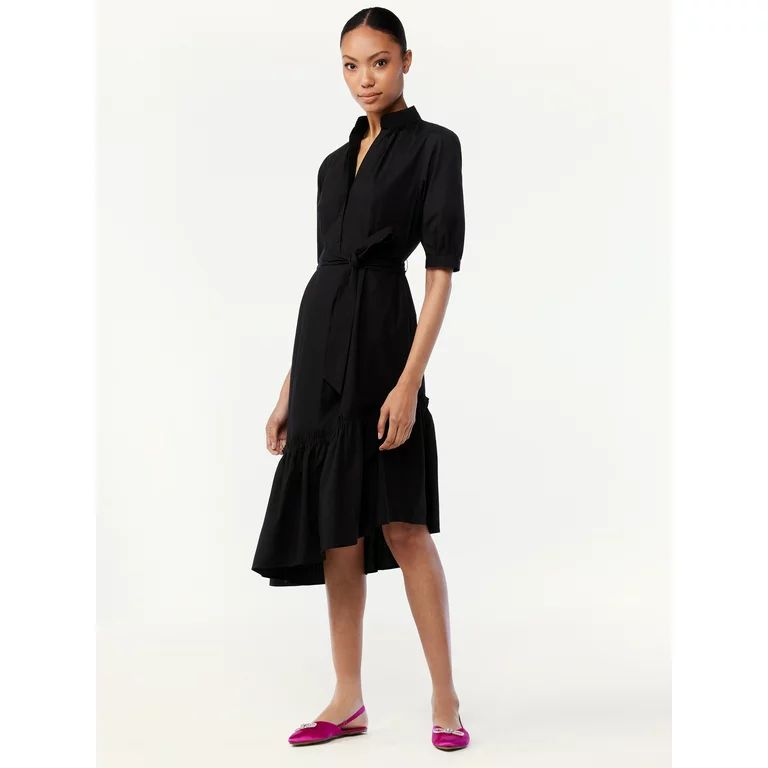 Scoop Women's Asymmetric Ruffled Midi Dress - Walmart.com | Walmart (US)