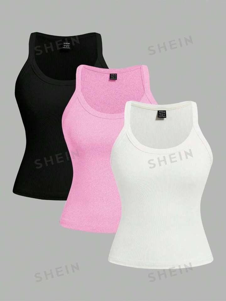 SHEIN EZwear 3 st./set Eenvoudig En Casual Slank Tanktops Voor Zomer | SHEIN