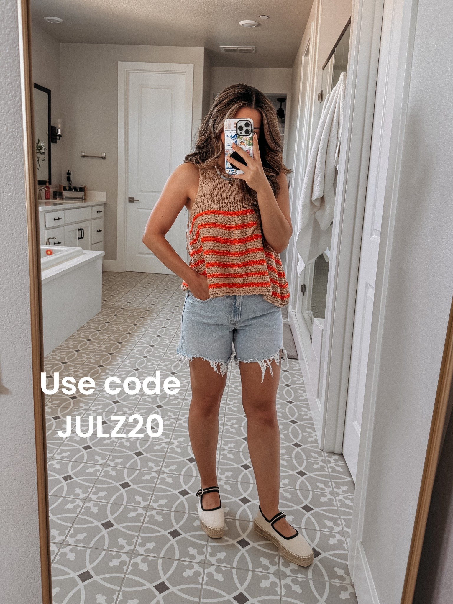 Use code JULZ20 for 20% off my entire outfit (on orders of $100+) now through 6/30. Wearing XS top, 25 shorts and flats run small. Size up 1/2 size.

Anthropologie sale
Denim shorts
Sweater tank
Summer outfit

#LTKPetite #LTKFindsUnder100 #LTKSaleAlert