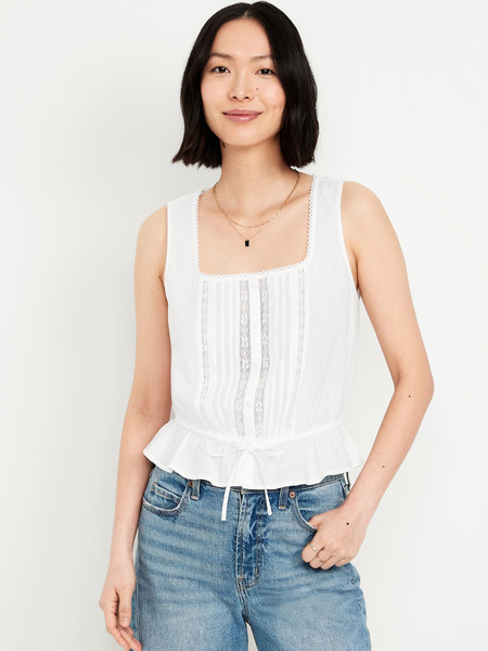 Tie-Waist Lace-Trim Top | Old Navy (US)