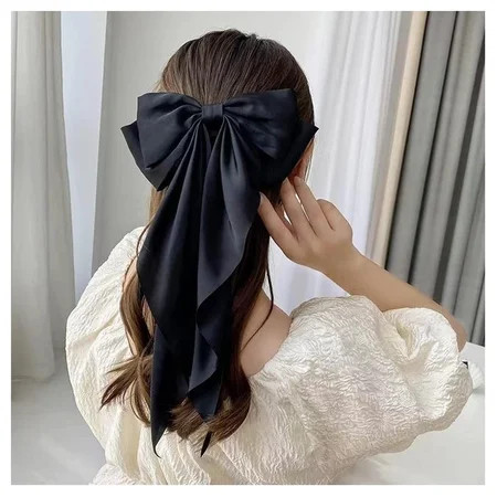 Large Black Hair Bow Barrettes for Women Silk Satin Hair Bows for Women Black Hair Clips Bowknot Hai | Walmart (US)