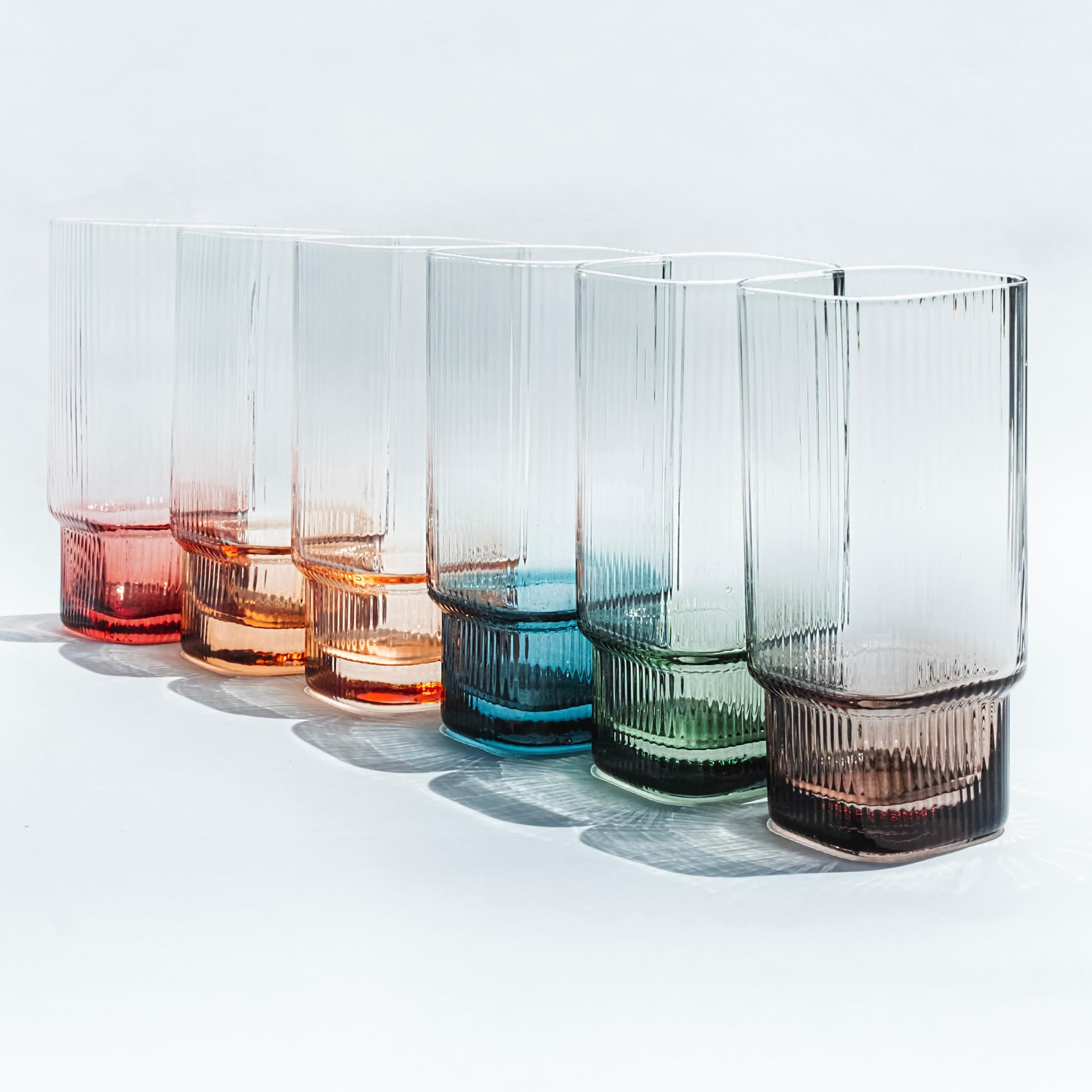 Saludi Highball Glasses - Multicolored Set of 6 - Copyright Design - Square and Architectural | Amazon (US)