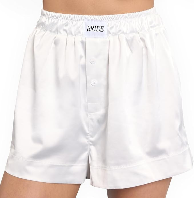 xo, Fetti White Bride Boxer Shorts, S/M/L | Bachelorette Party Outfit, Bach Pajamas, Bridal Acces... | Amazon (US)