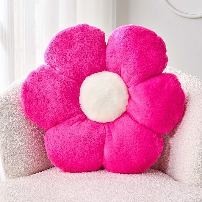 Kcvvcr Hot Pink Flower Pillow, Cute Decorative Flower Shaped Throw Pillow with Faux Rabbit Fur, 1... | Amazon (US)