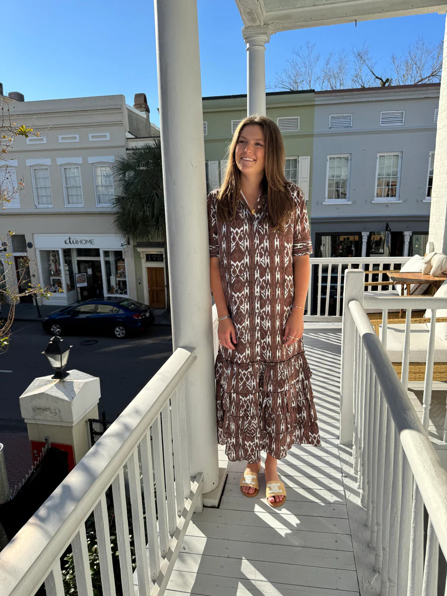 Lola Maxi Dress Brown Aztec | Madison Mathews