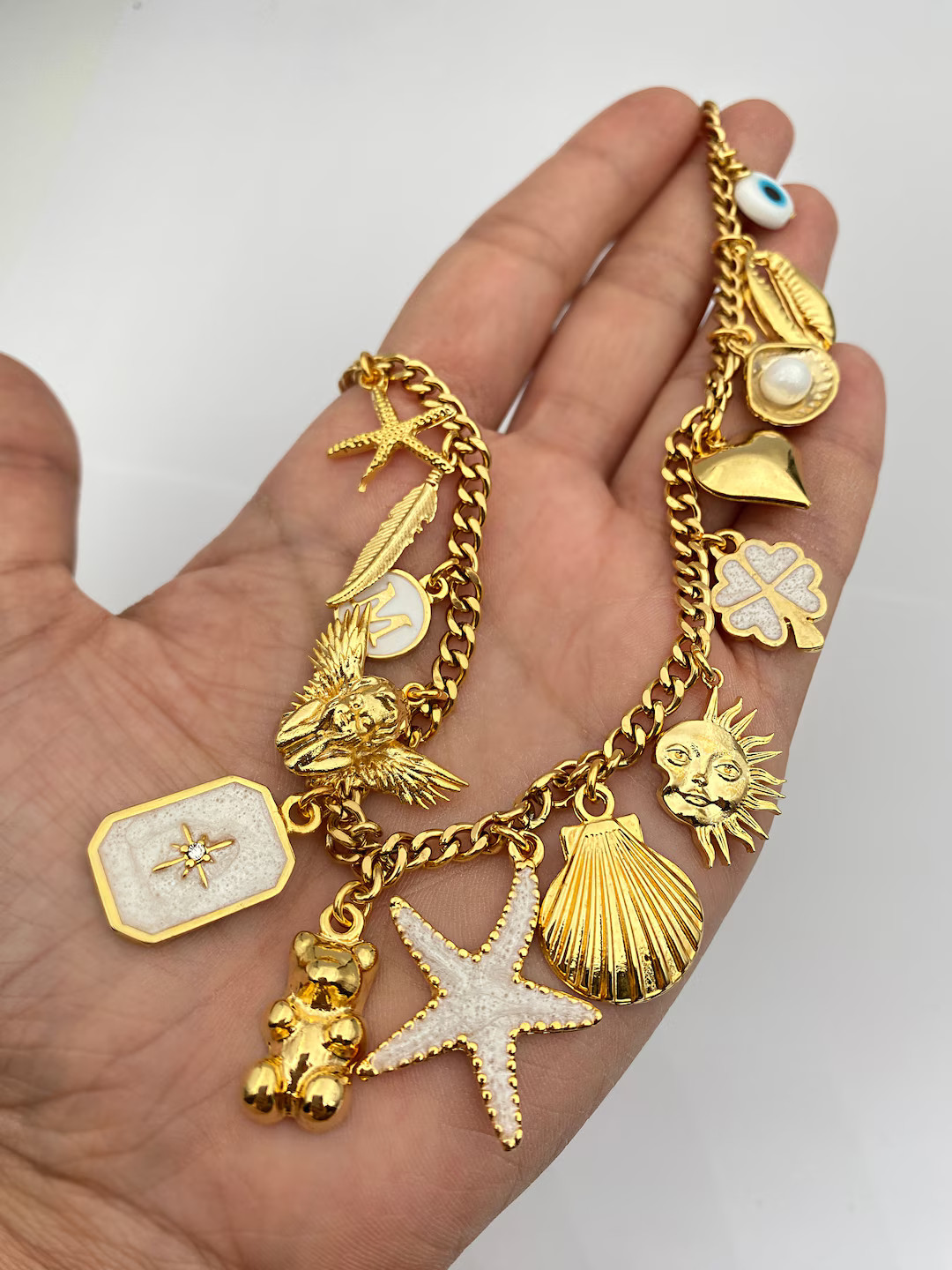 Vintage Inspired Personalized Gold Charm Necklace,gold Plated and Raw Brass Charm Necklace,custom... | Etsy (US)