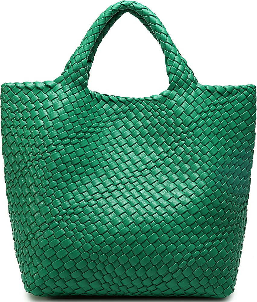 Queenoris Woven Bag for Women, Vegan Leather Tote Bag Large Summer Beach Travel Handbag and Purse... | Amazon (US)