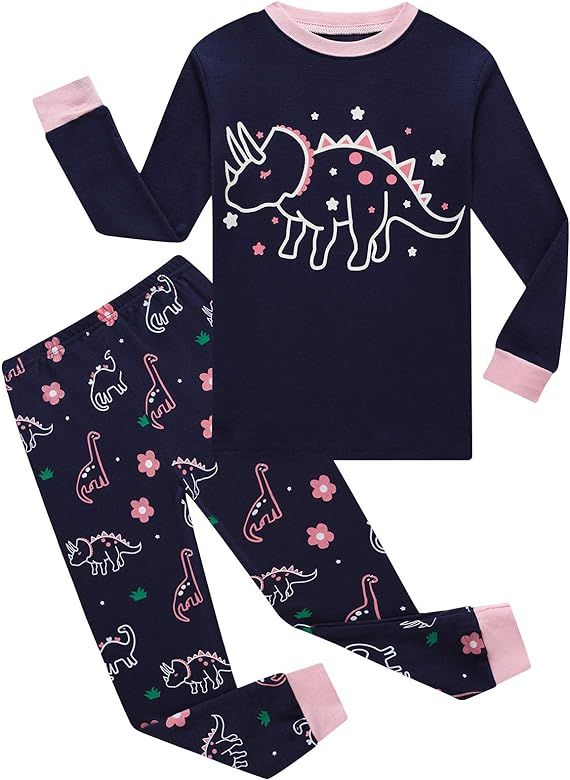 Little Girls Pajamas 100% Cotton Long Sleeve Pjs Toddler Clothes Kids Sleepwear Shirts | Amazon (US)