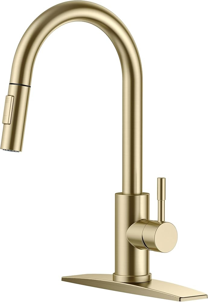 FORIOUS Gold Kitchen Faucets, Brushed Gold Kitchen Faucet with Pull Down Sprayer, Kitchen Sink Fa... | Amazon (US)