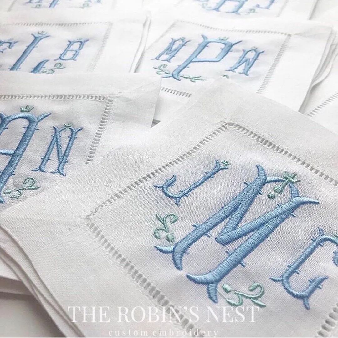 Custom Embroidered Linen Cocktail Napkins Monogrammed  - Etsy | Etsy (US)