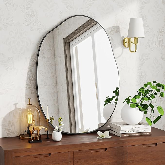 BEAUTYPEAK Asymmetrical Mirror, 24 x 32 Inches Irregular Wall Mirror, Wood Frame Unique Shape Wal... | Amazon (US)