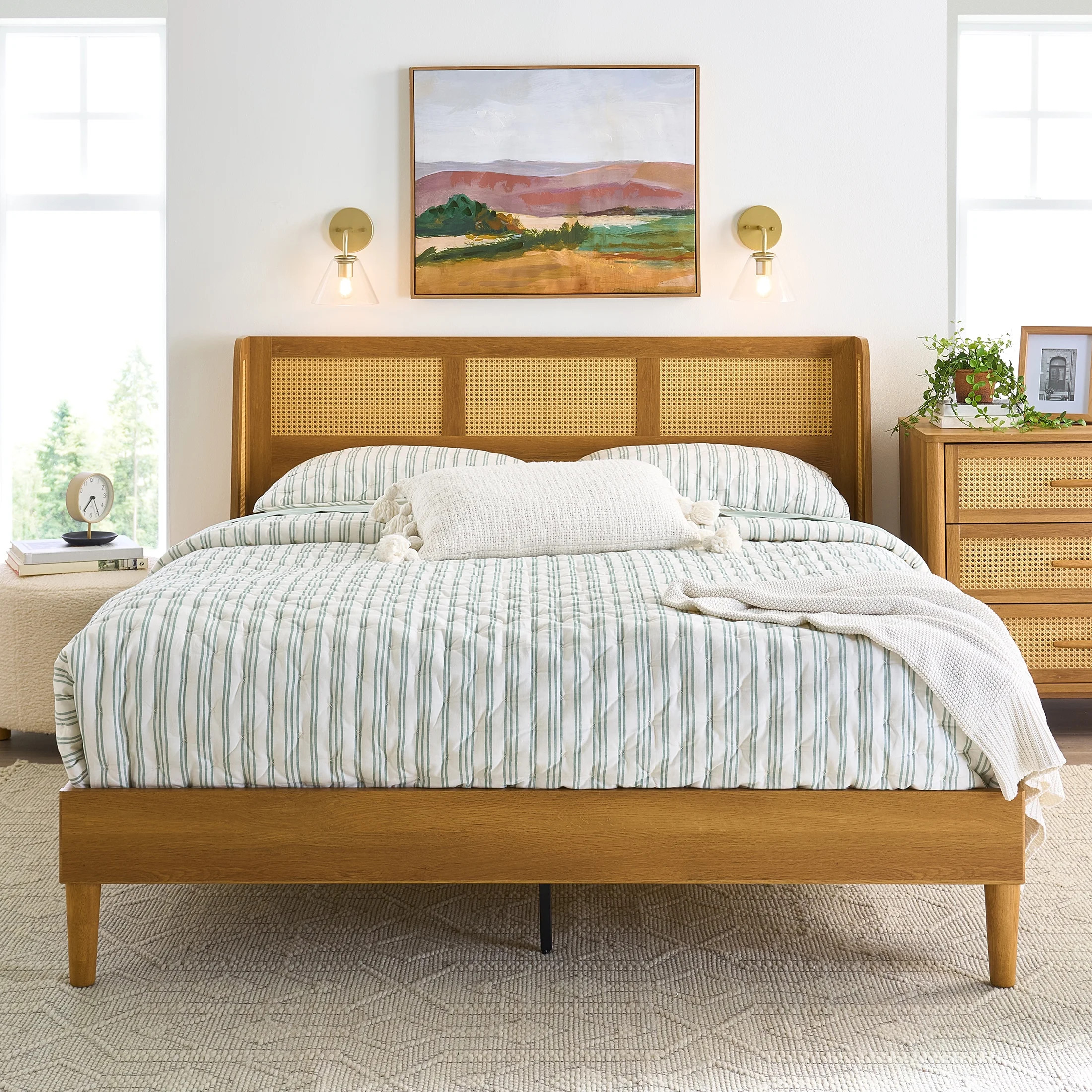 Better Homes & Gardens Springwood Caning King Platform Bed With Headboard, Light Honey Finish - W... | Walmart (US)