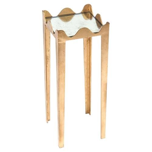 John-Richard Modern Classic Scalloped Mirrored Top Gold Frame Drink Table | Kathy Kuo Home