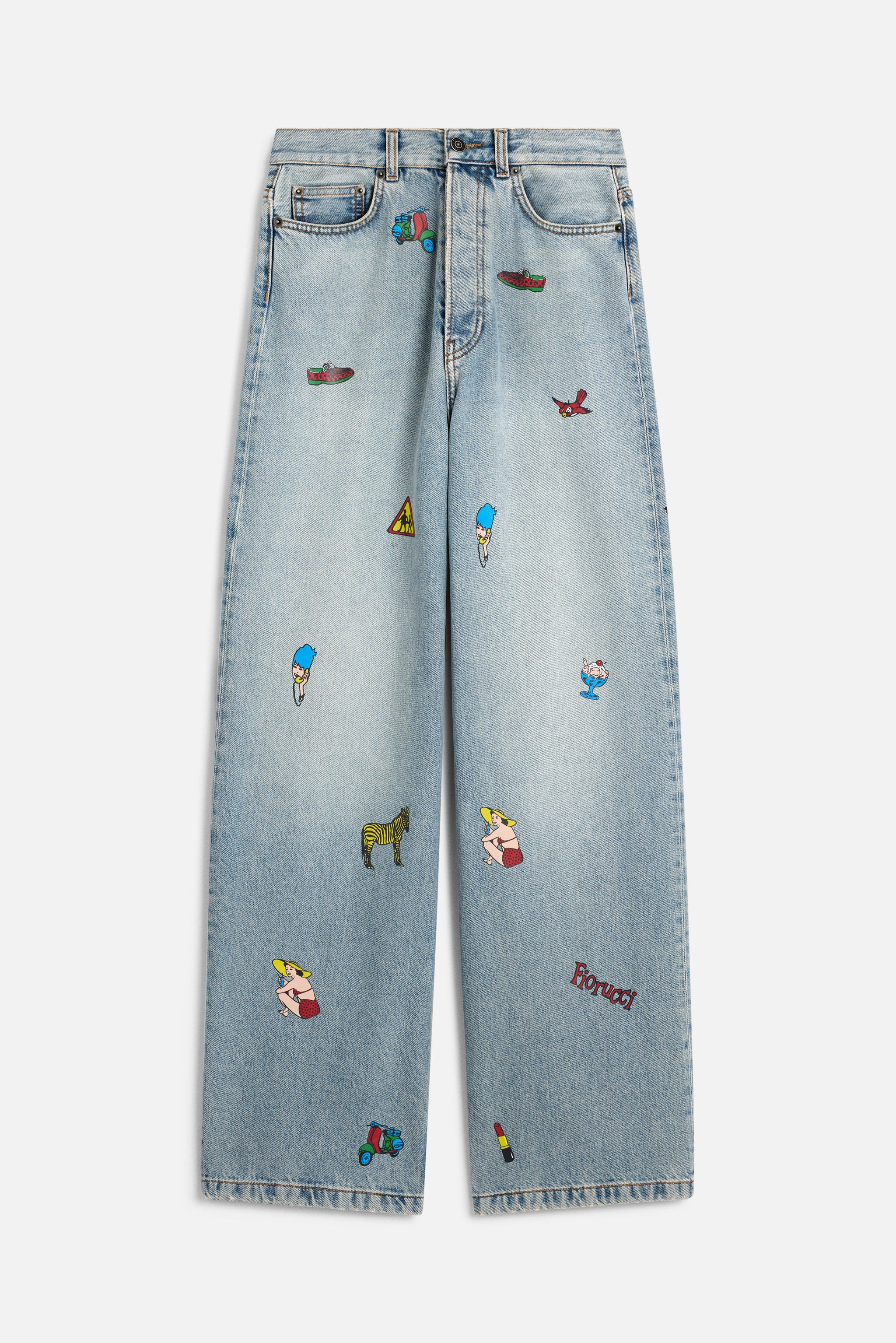 Toys Print Baggy Jeans Light Blue | Fiorucci