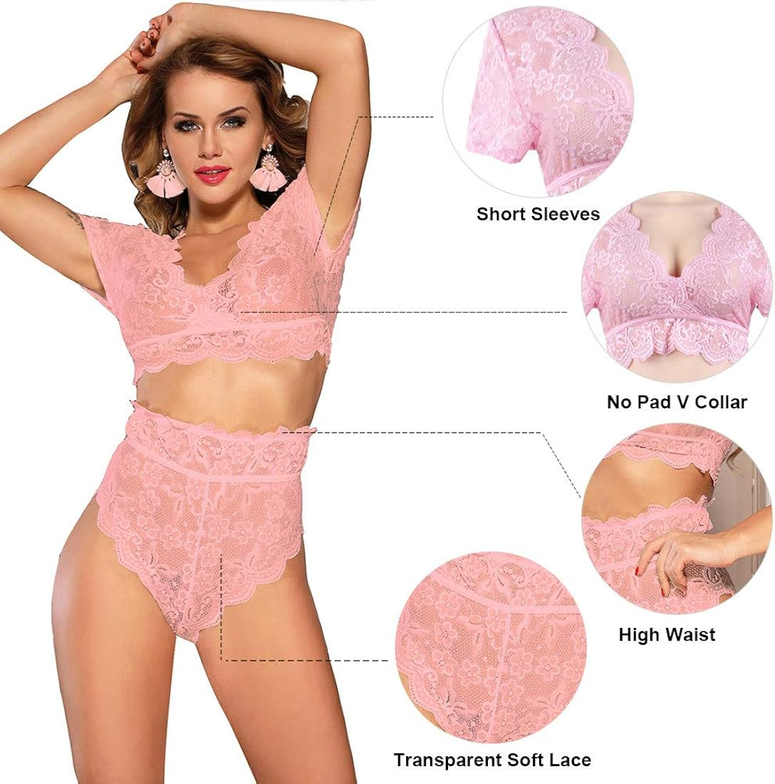 Women's Lingerie Set Sexy Lace Bra and High Waisted Panties Set 2 Piece Babydoll Underwear,Plus Size | Amazon (UK)