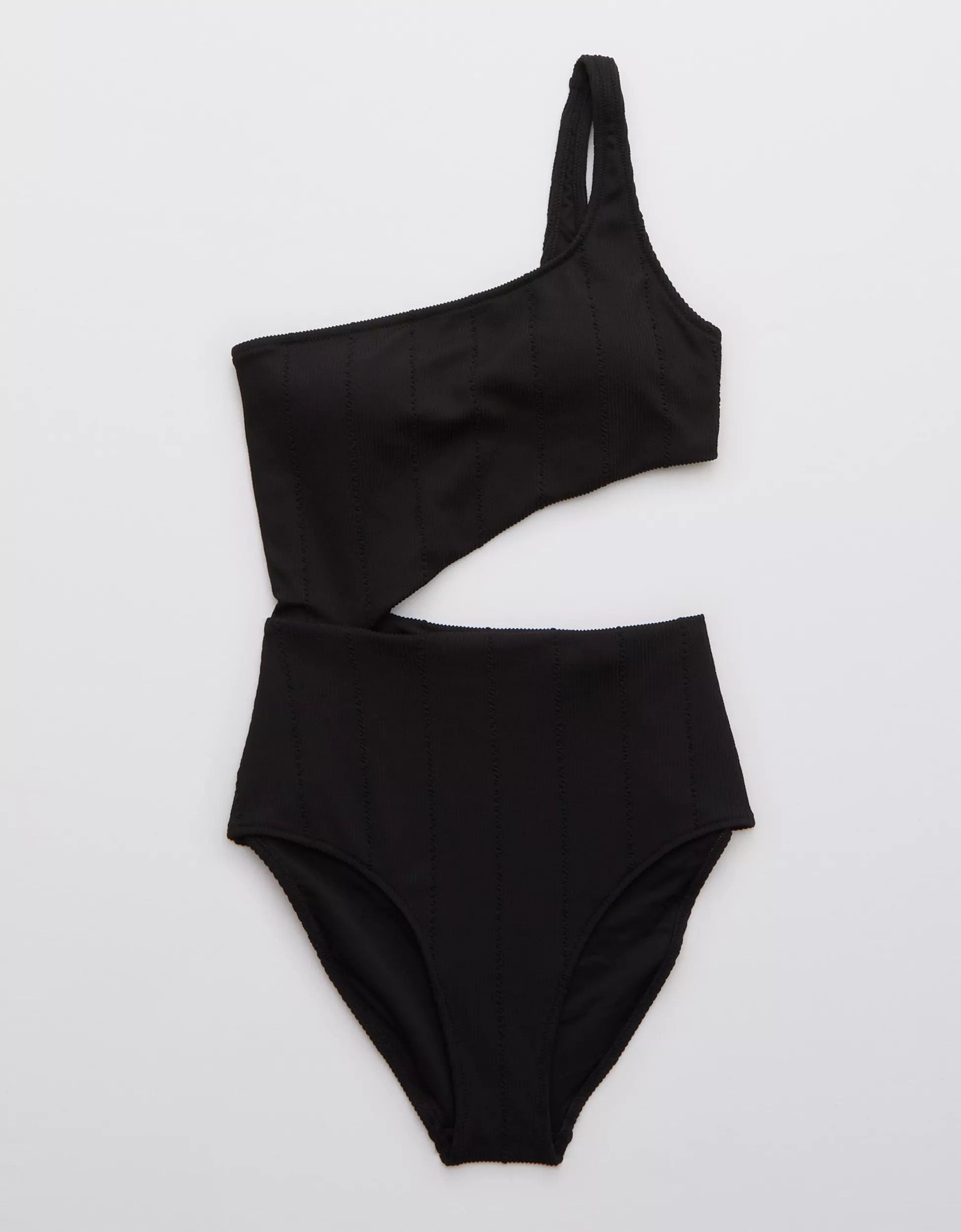 Aerie Crinkle Asymmetrical Cut Out One Piece Swimsuit | American Eagle Outfitters (US & CA)