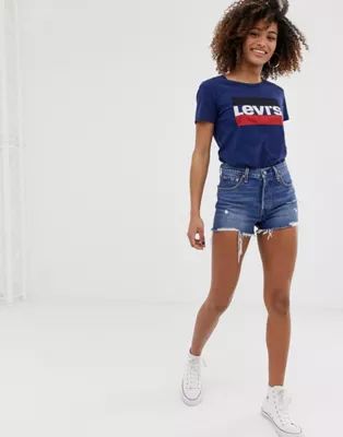 Levi's 501 high rise short with raw hem and rips | ASOS US