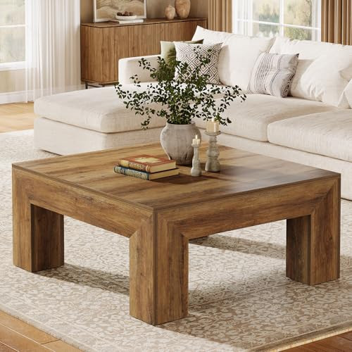 Tribesigns 39.4-Inch Square Coffee Table for Living Room, Farmhouse All MDF Accent Center Cocktail Table with Sturdy Wooden Legs, Easy Assembly, Rustic Brown | Amazon (US)