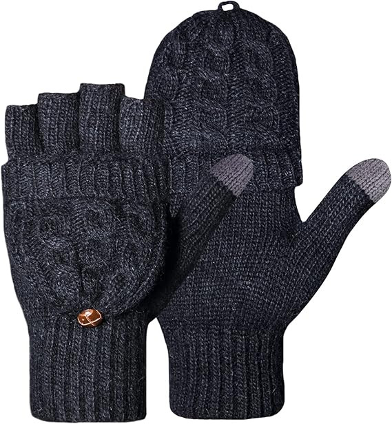 Loritta Winter Gloves Warm Knit Flip Fingerless Gloves Mittens for Women | Amazon (US)