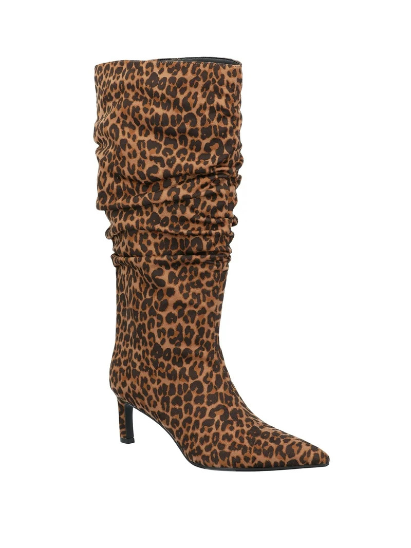 Time and Tru Women's Faux Suede Slouch Boots with Kitten Heels, Wide Width Available | Walmart (US)