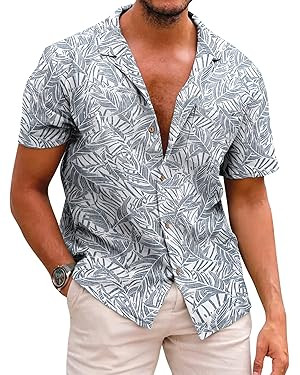 COOFANDY Men's Hawaiian Floral Shirts Cotton Linen Button Down Tropical Holiday Beach Shirts | Amazon (US)