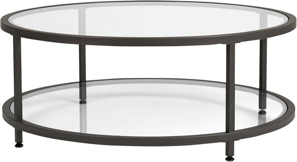 Studio Designs Home Camber Round Glass Coffee Table In Pewter With Clear Glass, Living Room Coffe... | Amazon (US)