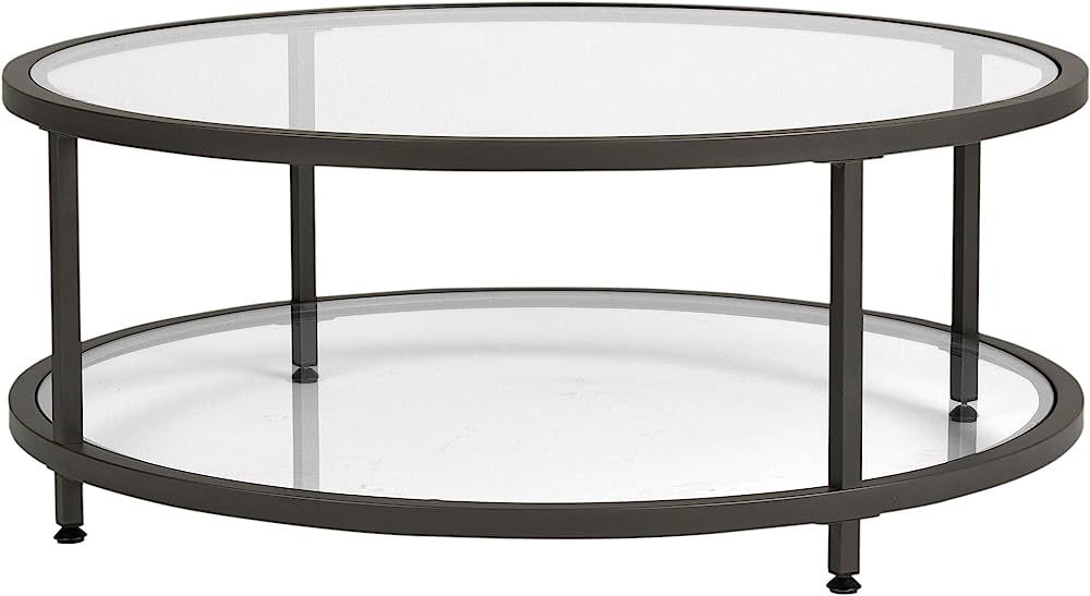 Studio Designs Home Camber Round Glass Coffee Table In Pewter With Clear Glass, Living Room Coffe... | Amazon (US)