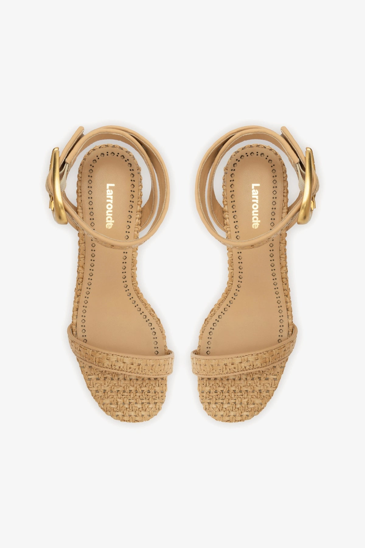 Verona Block Sandal In Beige Leather and Natural Raffia | Larroude