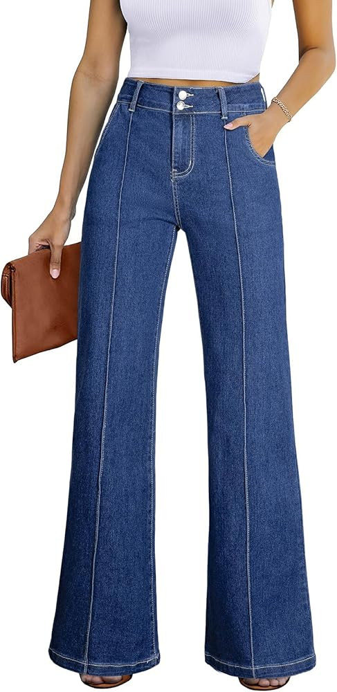 Sidefeel - Jeans de pierna ancha para mujer, informales, holgados, de cintura alta, elásticos, p... | Amazon (US)