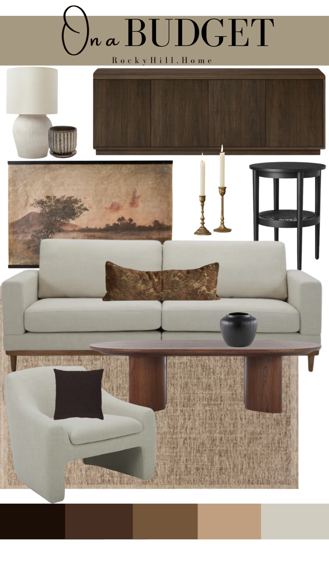 Organic Modern Traditional Living Room on a budget! When the budget doesn’t leave much room for furniture, I like to add one special piece to elevate the room. This tapestry lumbar pillow does just that with a hit of moody drama. 

affordable furniture, neutral living room mood board, first apartment, college apartment, chair under $200, oval coffee table, target, magnolia large art, tv stand 

#LTKFindsUnder50 #LTKHome #LTKStyleTip