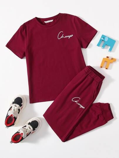 SHEIN Boys Letter Graphic Tee and Sweatpants Set | SHEIN
