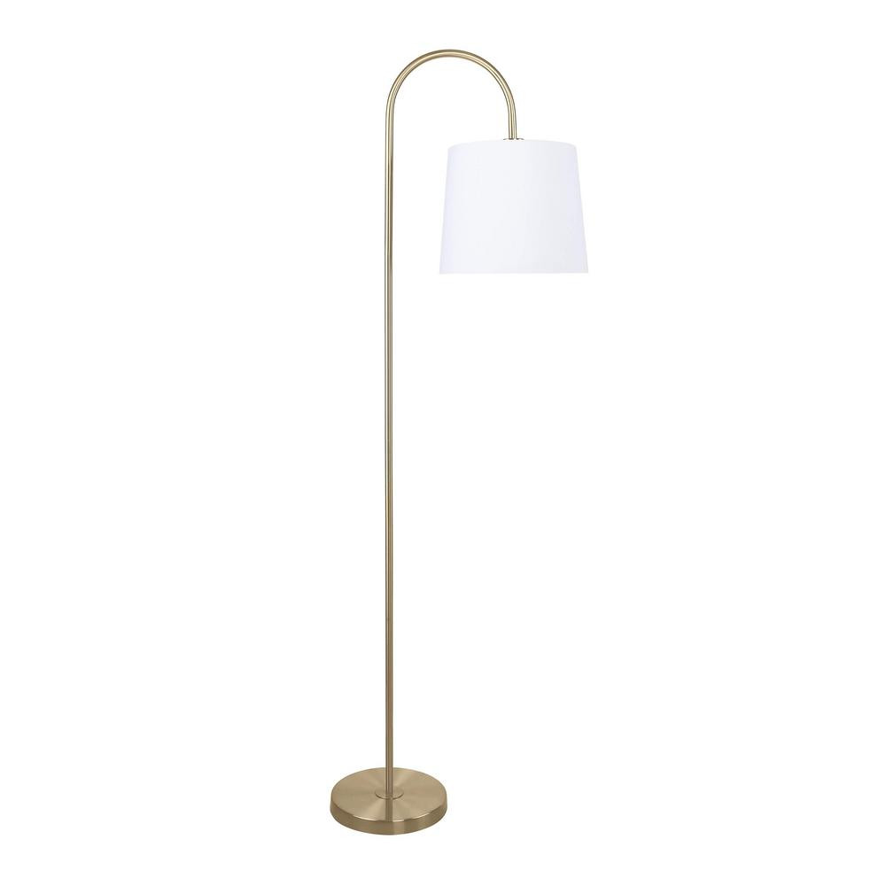 GRANDVIEW GALLERY 62 in. Antique Soft Brass Floor Lamp with Slim-Line Arched Design and Off-White Li | The Home Depot