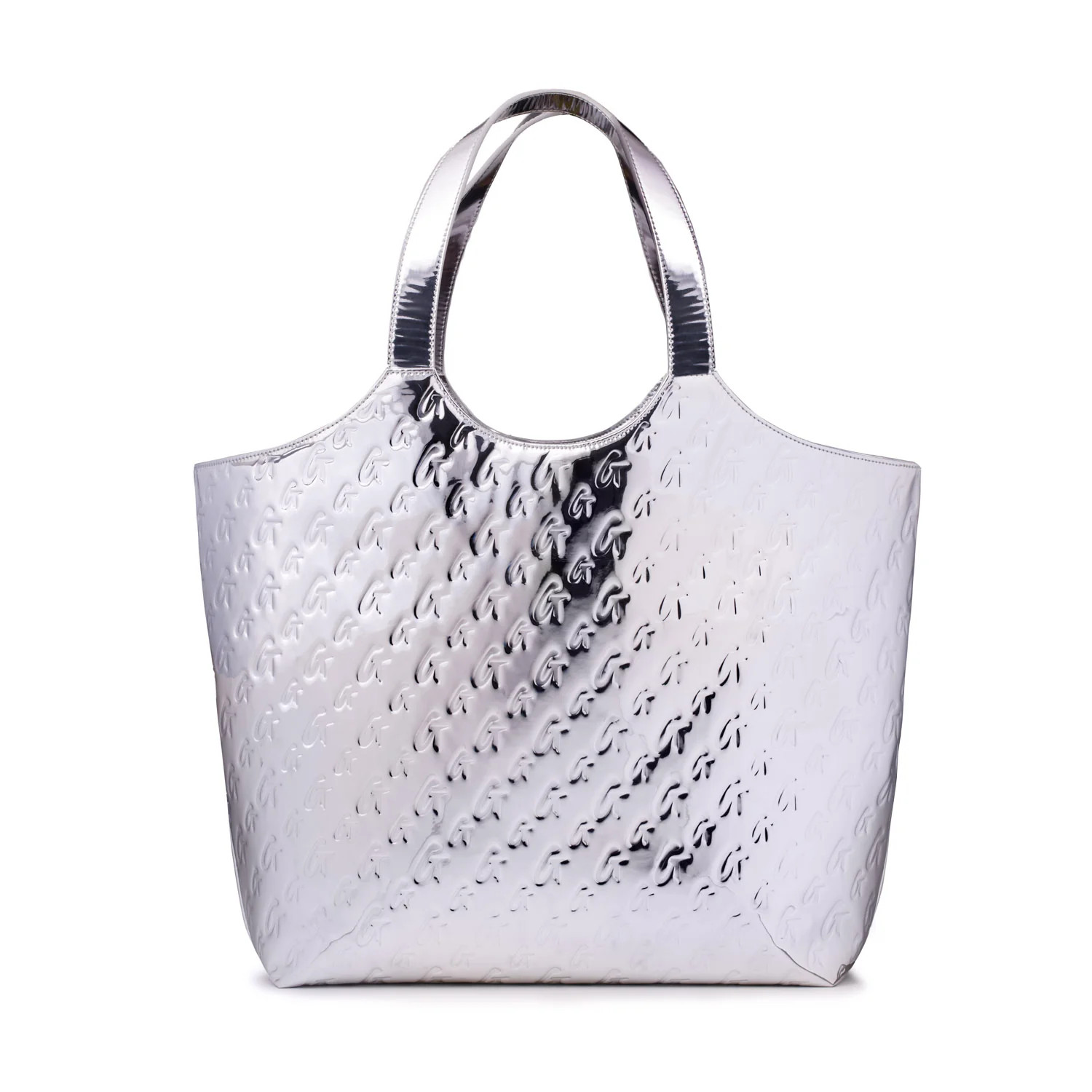 METALLIC MONOGRAM MAXI TOTE - METALLIC SILVER | Glam-Aholic Lifestyle